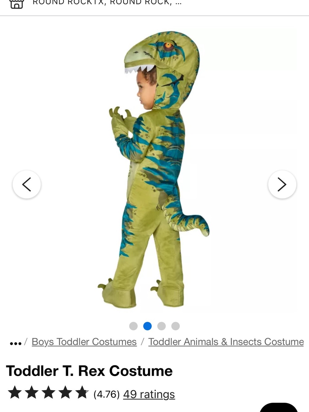 Toddler Spirit Halloween Trex Costume Size 3t/4t